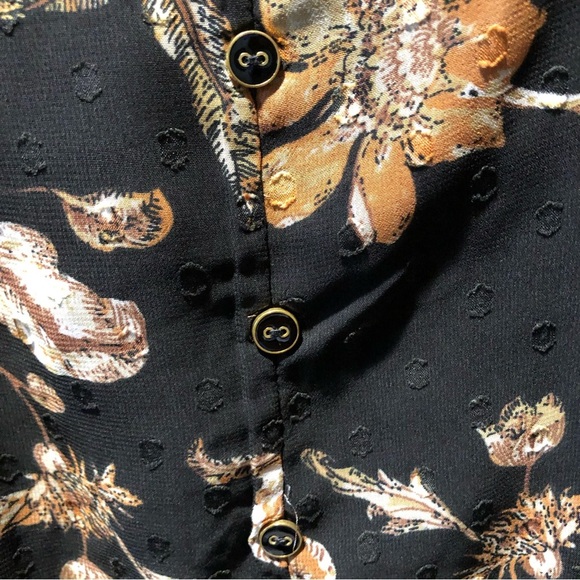 Walter Baker Sophia almost maxi dress black floral and tan lined tie front 4 - Picture 5 of 14